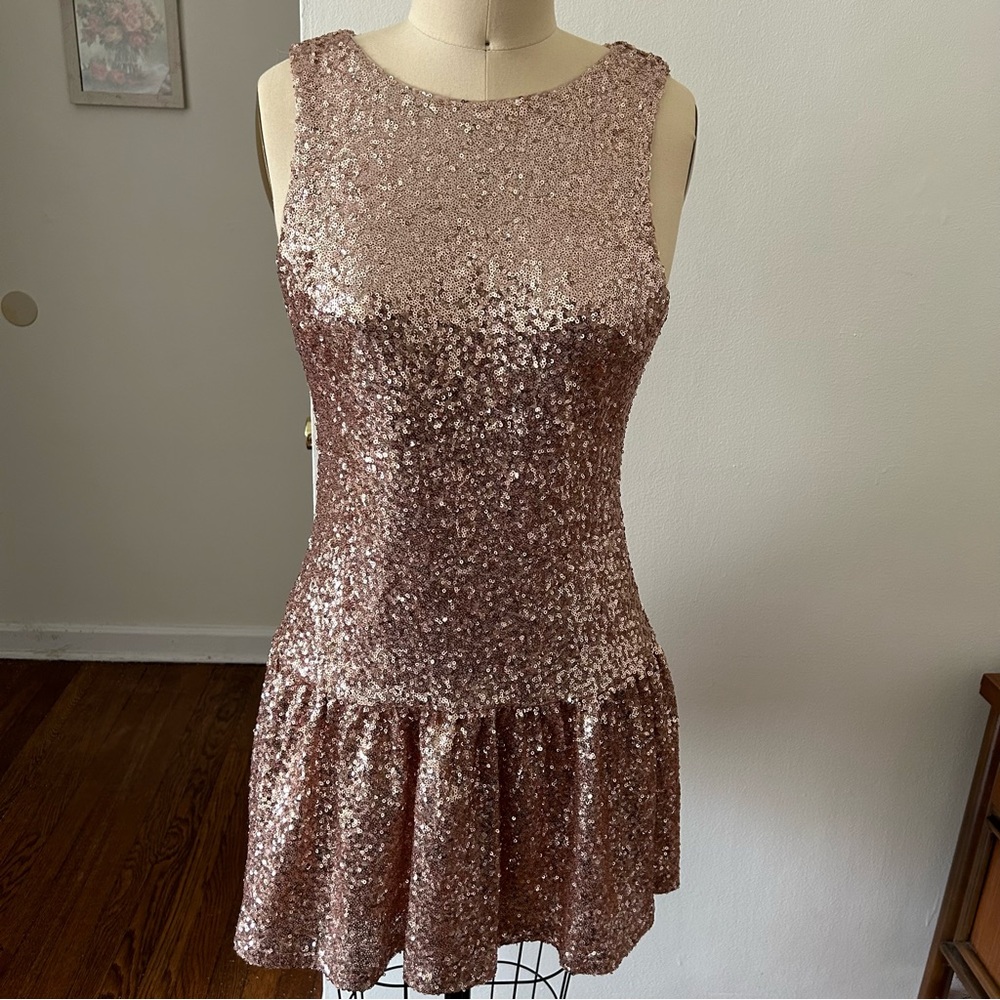 Akira Chicago Red Label Sequined Sparkly Rose Gold Dress